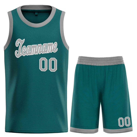 Custom Aqua Gray-White Classic Sets Sports Uniform Basketball Jersey