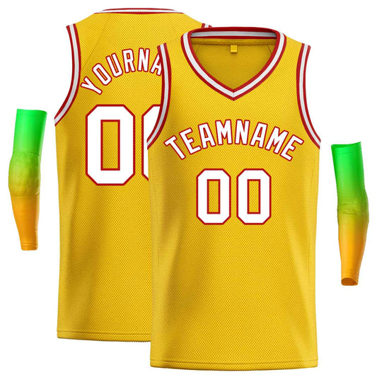 Custom Yellow White-Red Classic Tops Men Casual Basketball Jersey