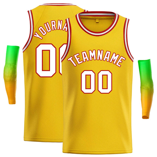Custom Yellow White-Red Classic Tops Casual Basketball Jersey