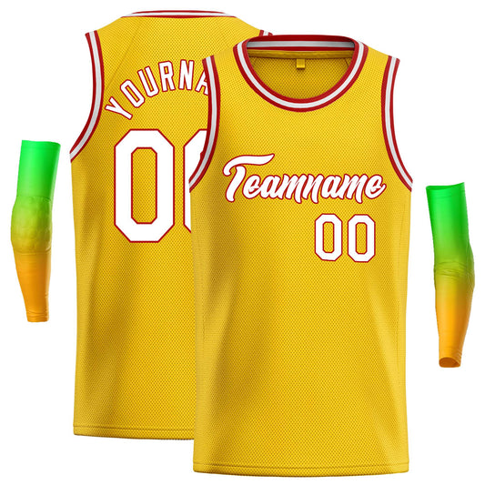 Custom Yellow White-Red Classic Tops Casual Basketball Jersey