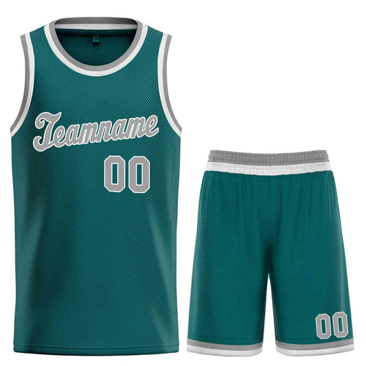 Custom Aqua Gray-White Classic Sets Sports Uniform Basketball Jersey