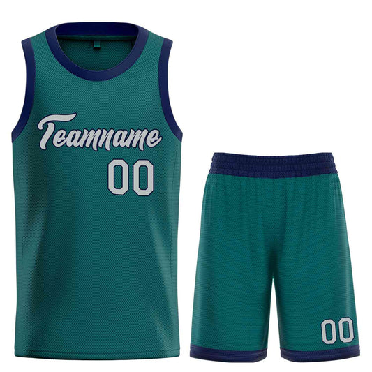 Custom Aqua Gray-Navy Heal Sports Uniform Classic Sets Basketball Jersey