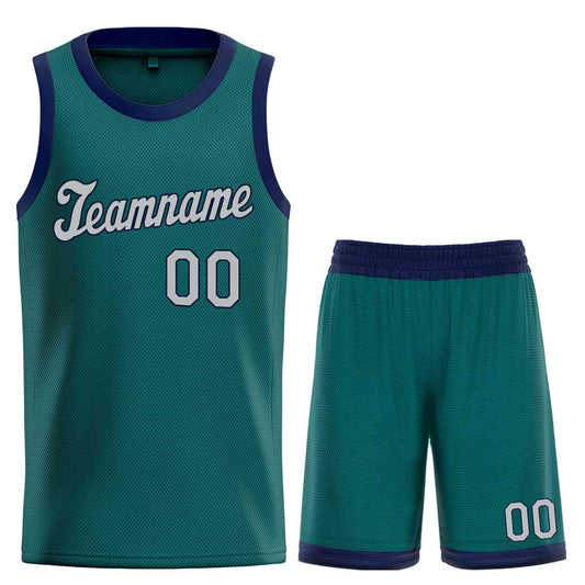 Custom Aqua Gray-Navy Classic Sets Sports Uniform Basketball Jersey