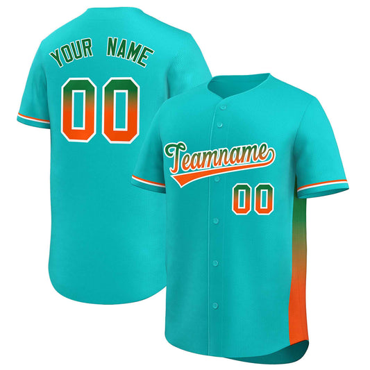 Custom Aqua Kelly Green-Orange Personalized Gradient Font And Side Design Authentic Baseball Jersey