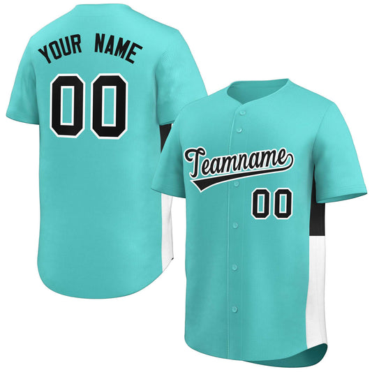 Custom Aqua Black-White Personalized Side Two-Tone Design Authentic Baseball Jersey