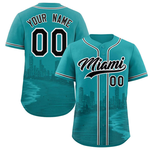 Custom Aqua Black-Gray Miami City Connect Baseball Jersey