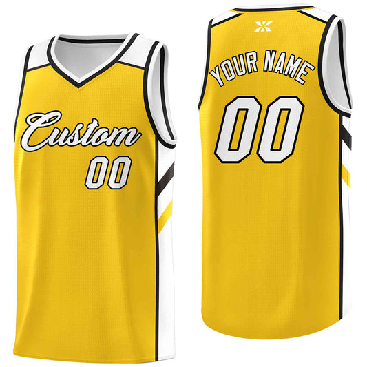 Custom Yellow White-Black Classic Tops Style Mesh Sport Basketball Jersey