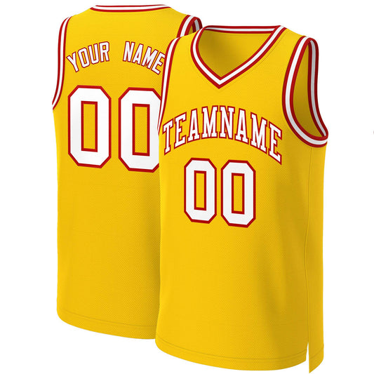 Custom Yellow White-Red Classic Tops Basketball Jersey
