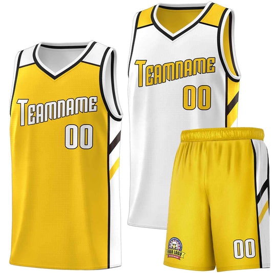Custom Yellow White Double Side Sets Men Basketball Jersey